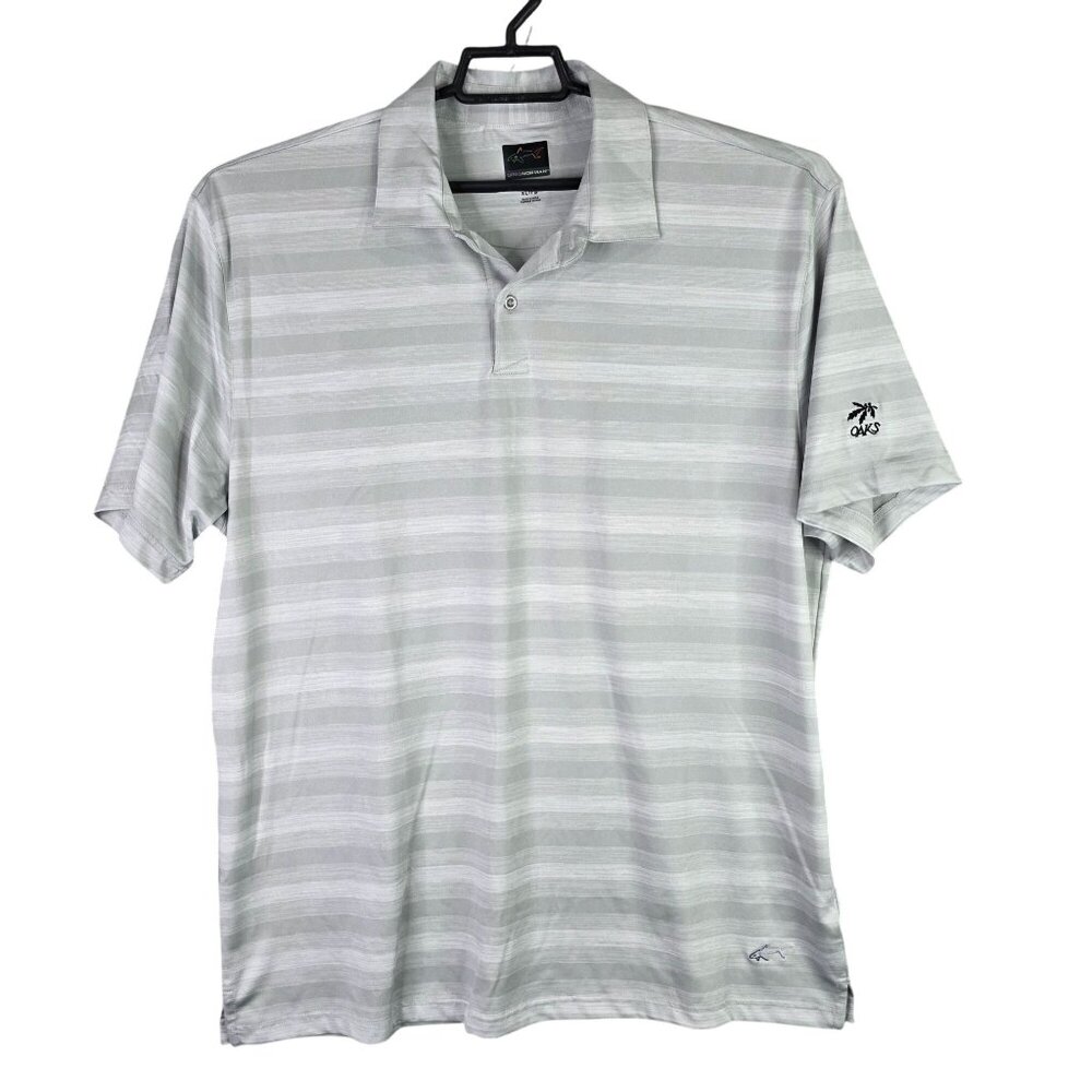 Mens Greg Norman Play Dry Gray Striped Golf Polo Shirt Short Sleeve Polyester XL